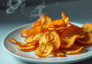 Um snack saudável. Chips de Batata-Doce no Micro-ondas