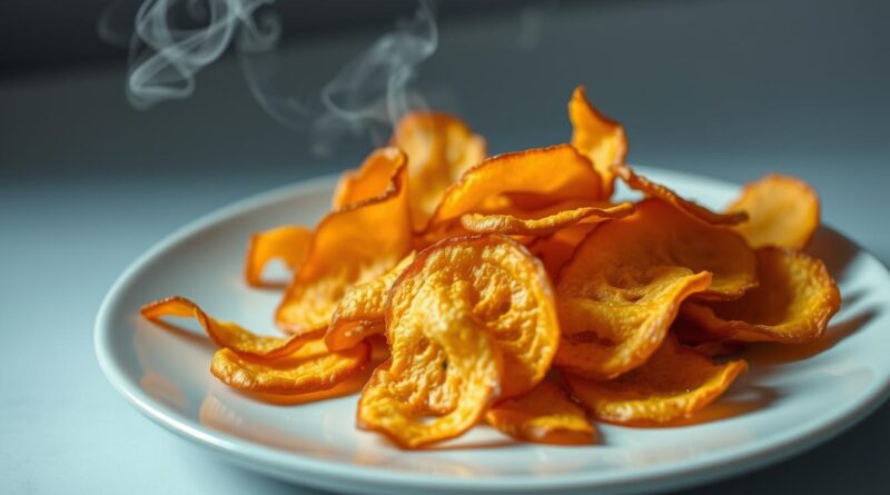 Um snack saudável. Chips de Batata-Doce no Micro-ondas